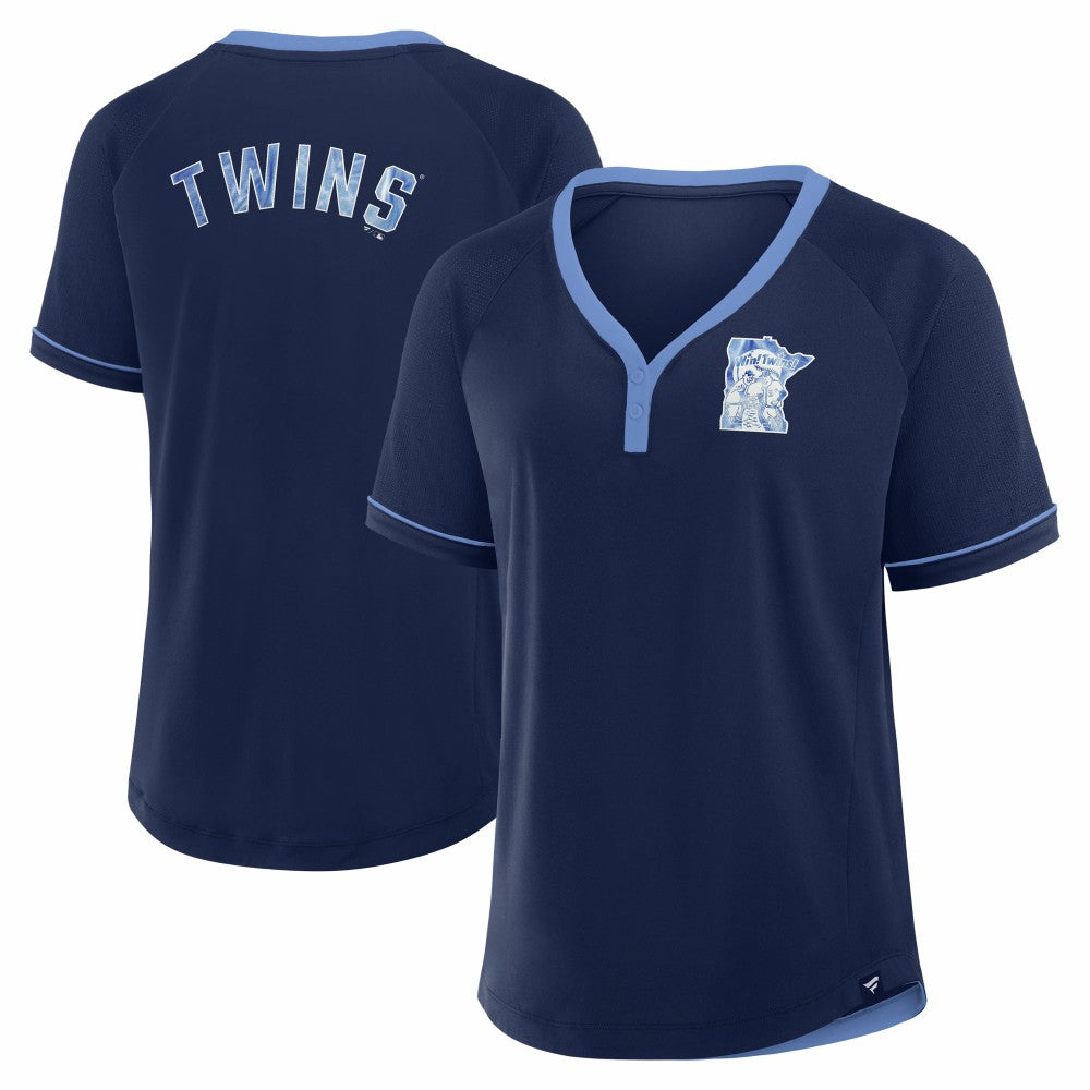 Minnesota Twins Women's Cooperstown Collection League Diva Raglan V-Neck T-Shirt - Navy
