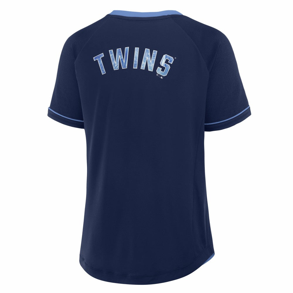 Minnesota Twins Women's Cooperstown Collection League Diva Raglan V-Neck T-Shirt - Navy