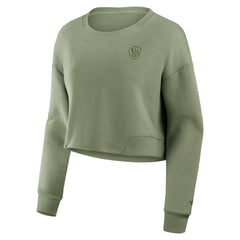Milwaukee Brewers Women's Studio Cropped Pullover Sweatshirt - Olive
