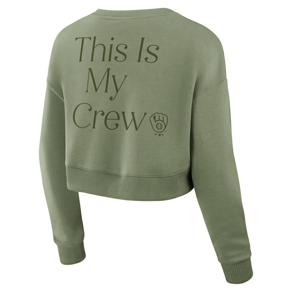 Milwaukee Brewers Women's Studio Cropped Pullover Sweatshirt - Olive