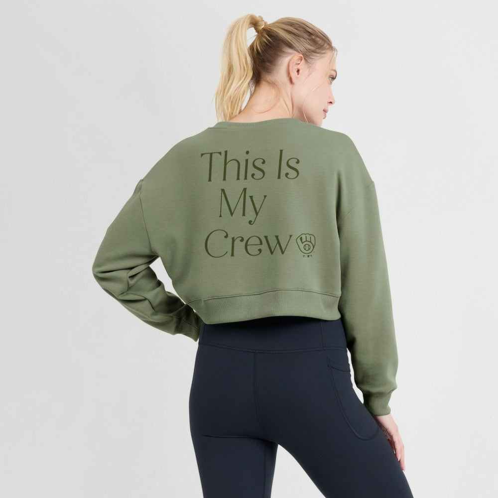 Milwaukee Brewers Women's Studio Cropped Pullover Sweatshirt - Olive