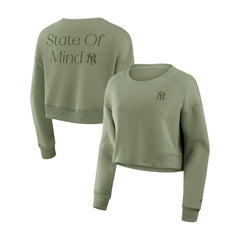 New York Yankees Women's Studio Cropped Pullover Sweatshirt - Olive