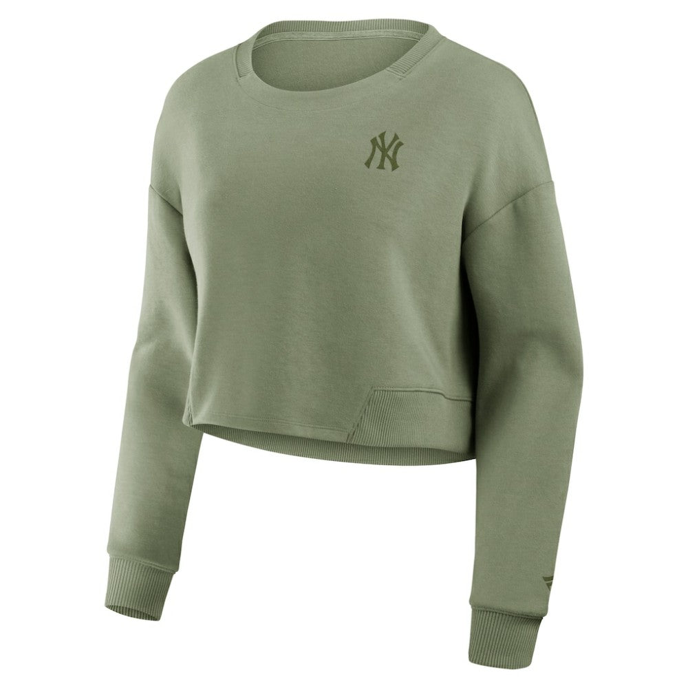 New York Yankees Women's Studio Cropped Pullover Sweatshirt - Olive