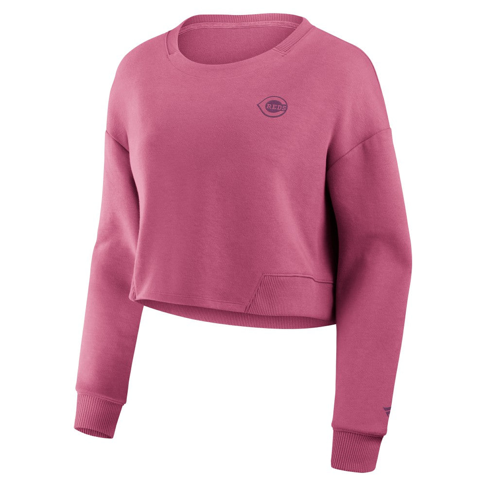 Cincinnati Reds Women's Studio Cropped Pullover Sweatshirt - Pink