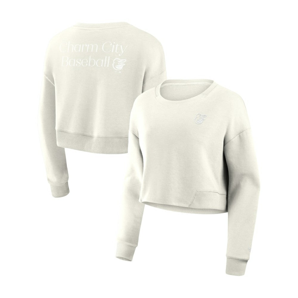 Baltimore Orioles Women's Studio Cropped Pullover Sweatshirt - Cream