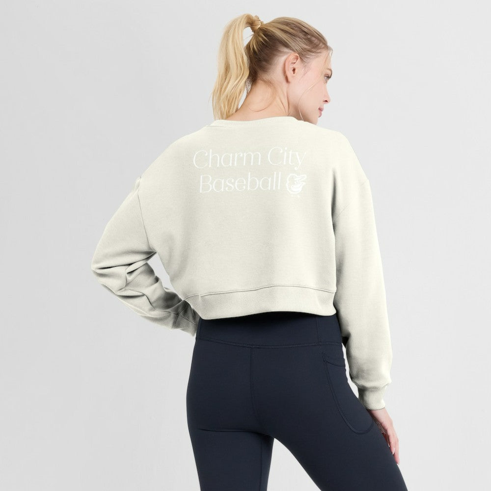 Baltimore Orioles Women's Studio Cropped Pullover Sweatshirt - Cream