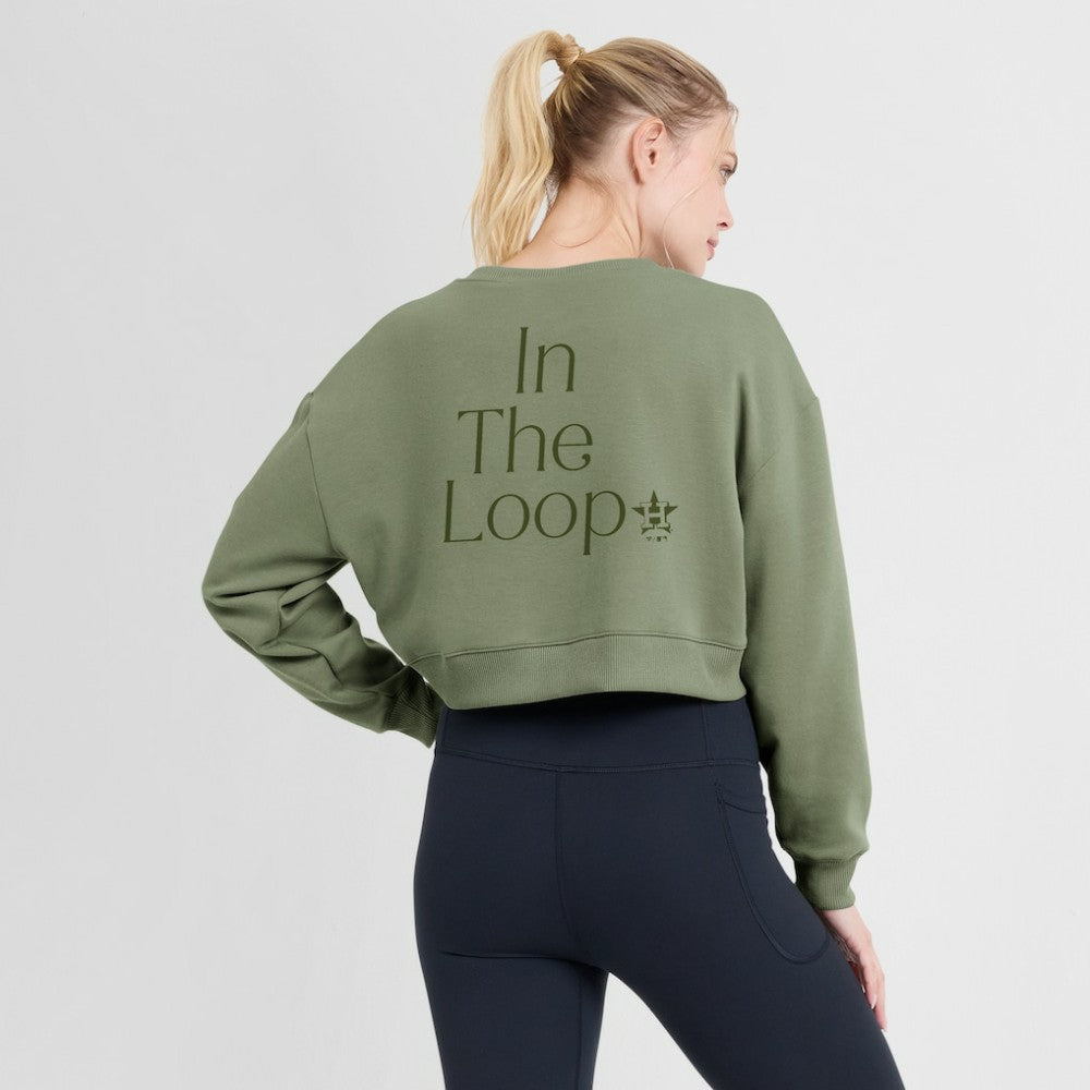 Houston Astros Women's Studio Cropped Pullover Sweatshirt - Olive