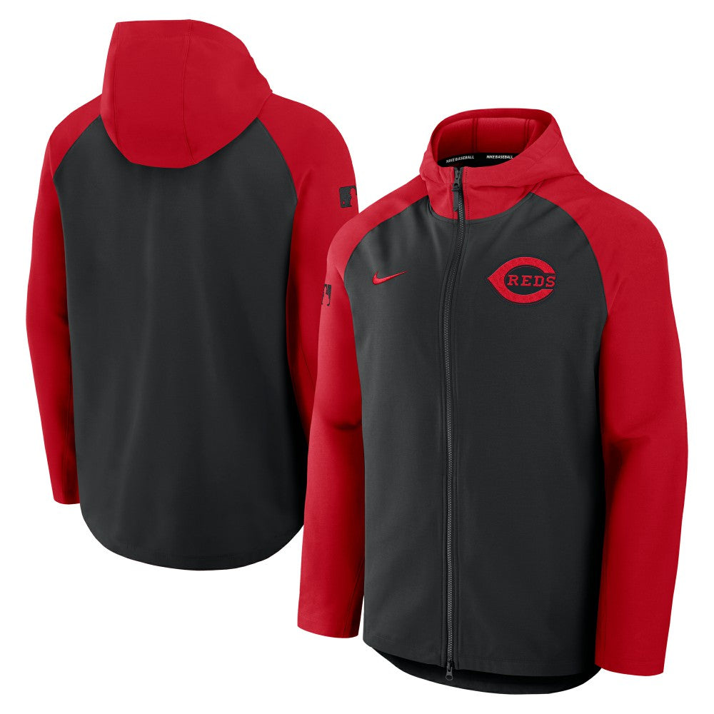 Cincinnati Reds Authentic Collection Raglan Performance Full-Zip Jacket - Black/Red | Nike