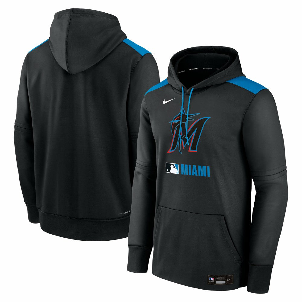 Miami Marlins Authentic Collection Performance Pullover Hoodie - Black | Nike