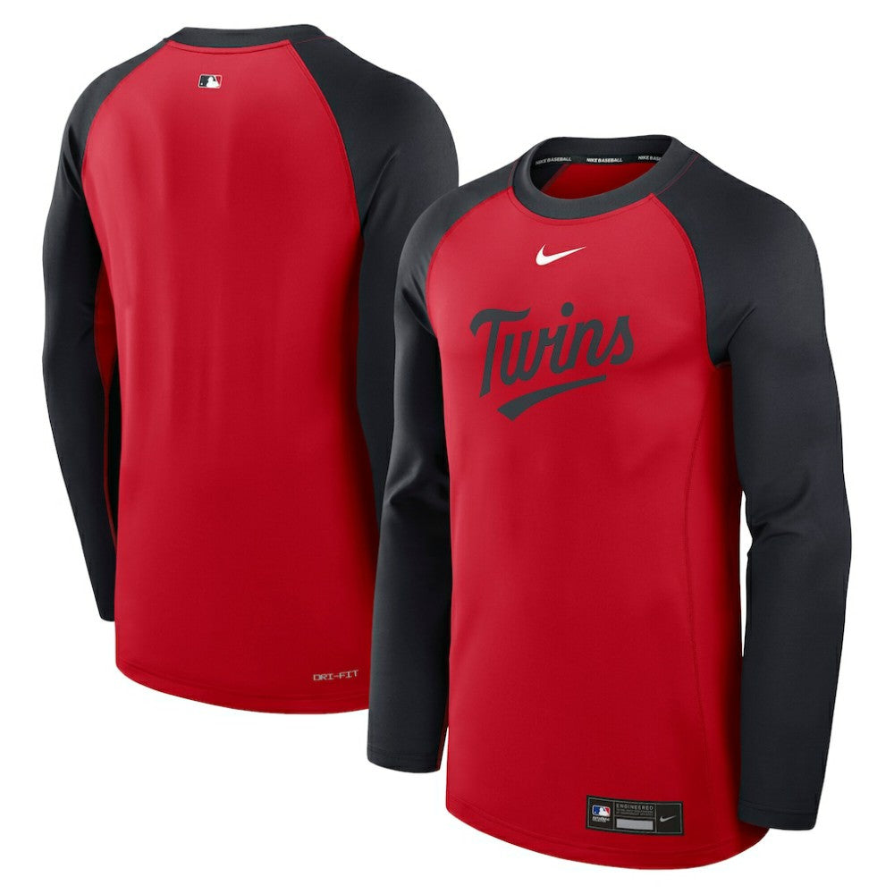 Minnesota Twins Authentic Collection Game Time Raglan Dri-FIT Long Sleeve T-Shirt - Red/Navy | Nike