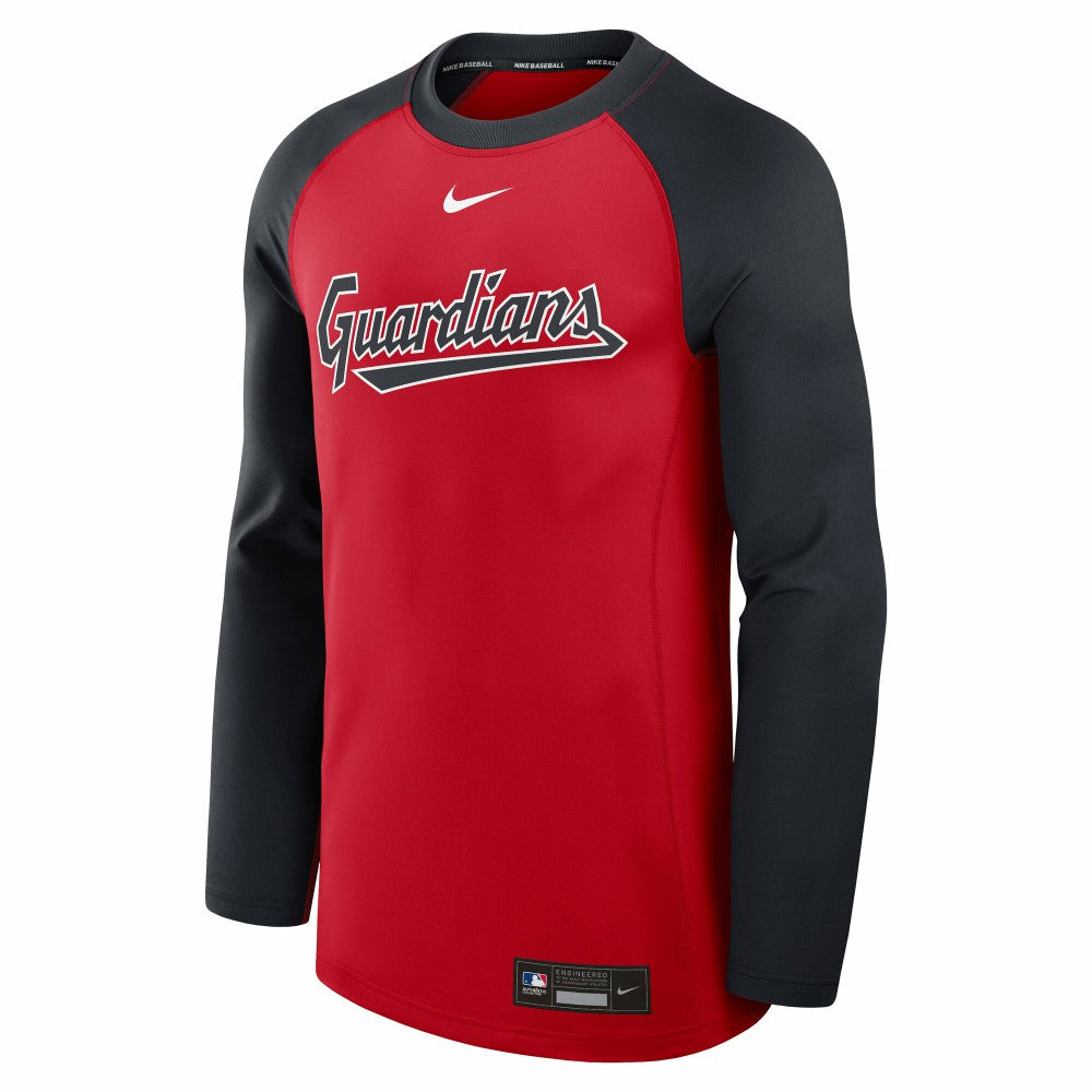 Cleveland Guardians Authentic Collection Game Time Raglan Dri-FIT Long Sleeve T-Shirt - Red/Navy | Nike