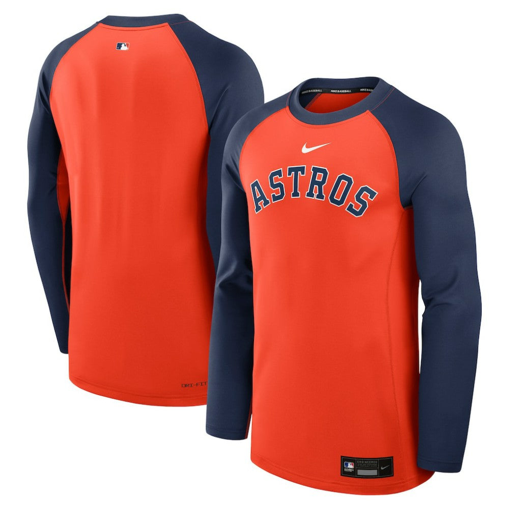 Houston Astros Authentic Collection Game Time Raglan Dri-FIT Long Sleeve T-Shirt - Orange/Navy | Nike