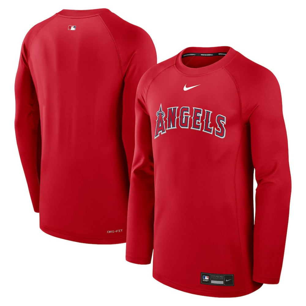 Los Angeles Angels Authentic Collection Game Time Raglan Dri-FIT Long Sleeve T-Shirt - Red | Nike