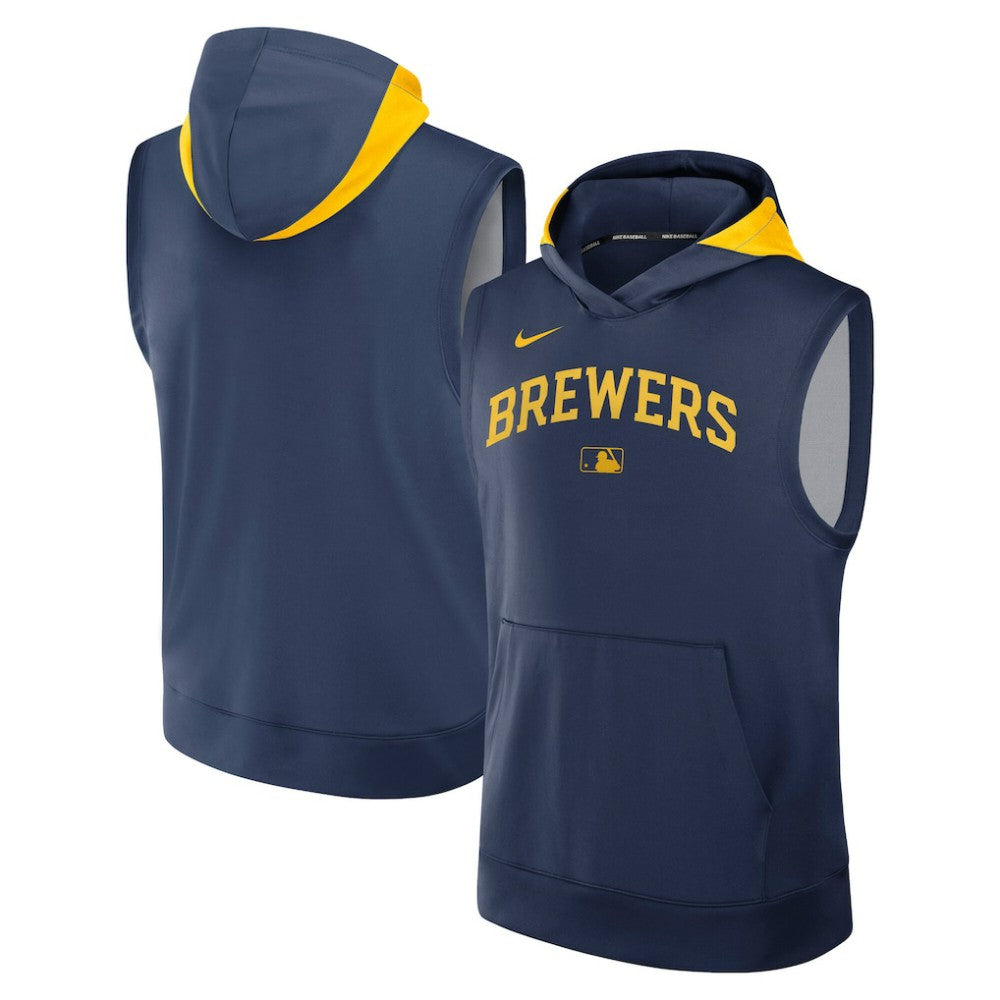 Milwaukee Brewers Authentic Collection Dri-FIT Sleeveless Hoodie - Navy | Nike