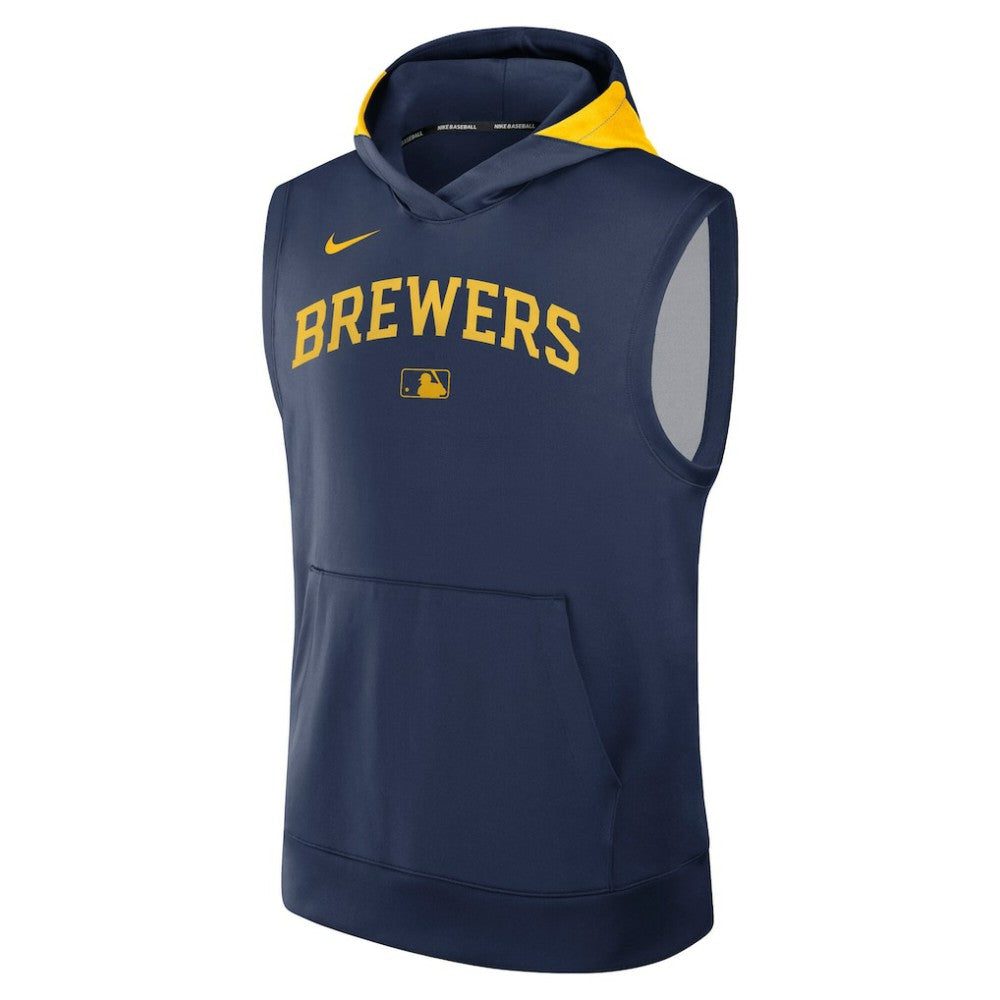 Milwaukee Brewers Authentic Collection Dri-FIT Sleeveless Hoodie - Navy | Nike