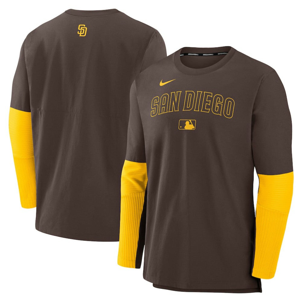 San Diego Padres Authentic Collection Player Dri-FIT Lightweight Pullover  - Brown/Gold | Nike