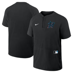 Miami Marlins Authentic Collection Raglan Short Sleeve Windshirt - Black | Nike