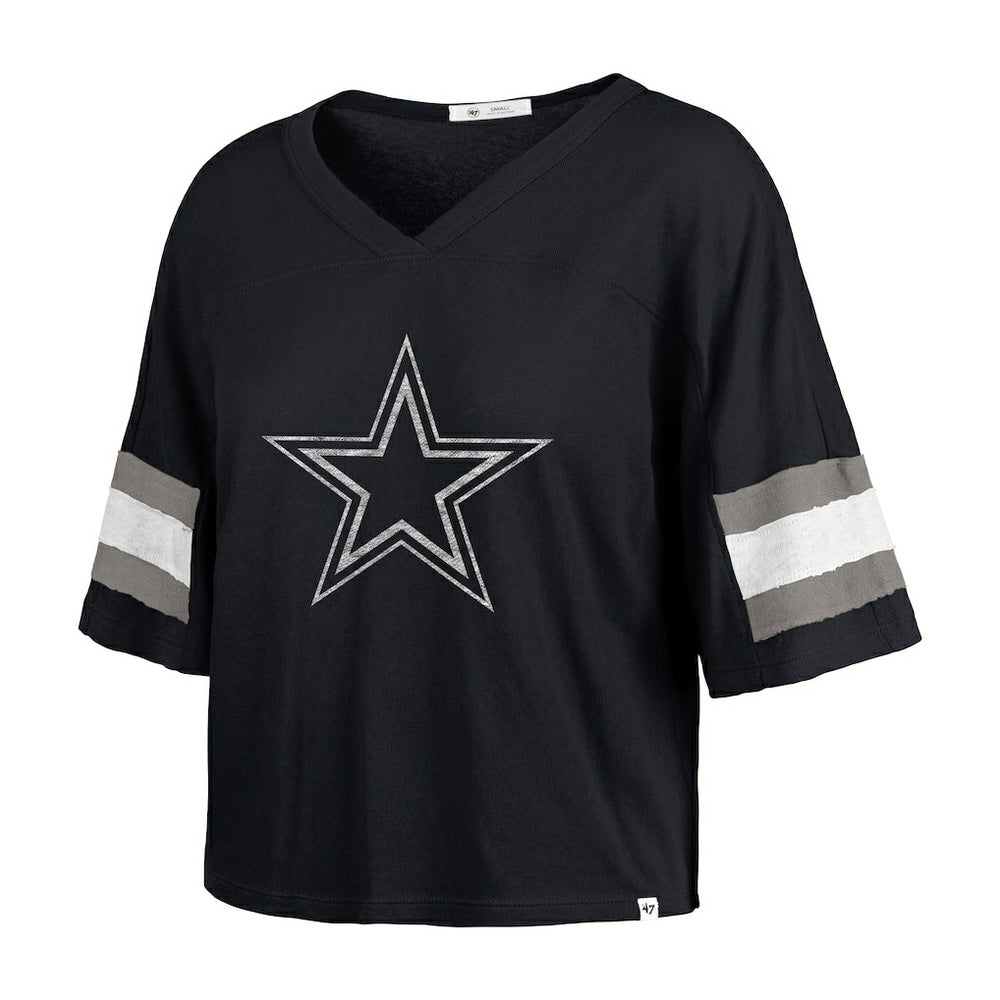 NFL Dallas Cowboys '47 Women's Double Header Scout Cropped V-Neck T-Shirt