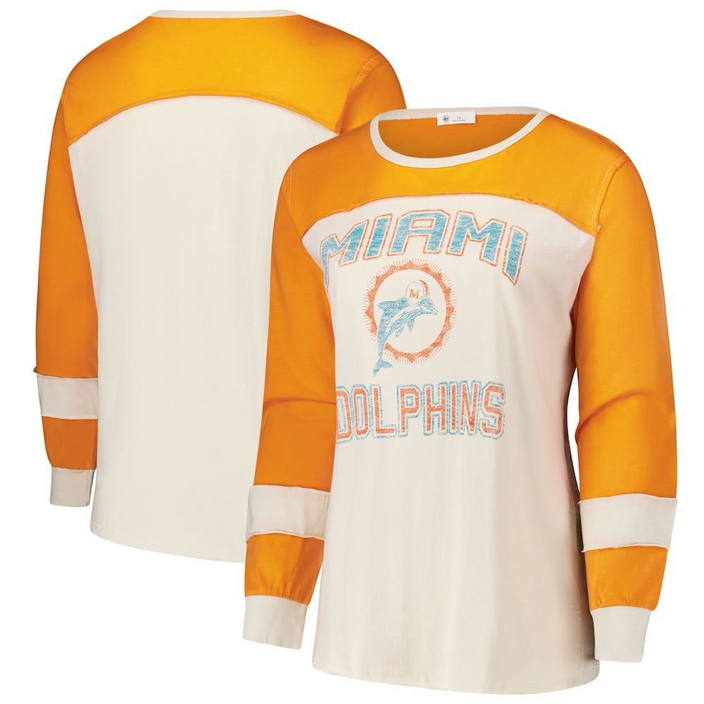 NFL Miami Dolphins '47 Women's Plus Size Double Header Curve Toni Long Sleeve T-Shirt