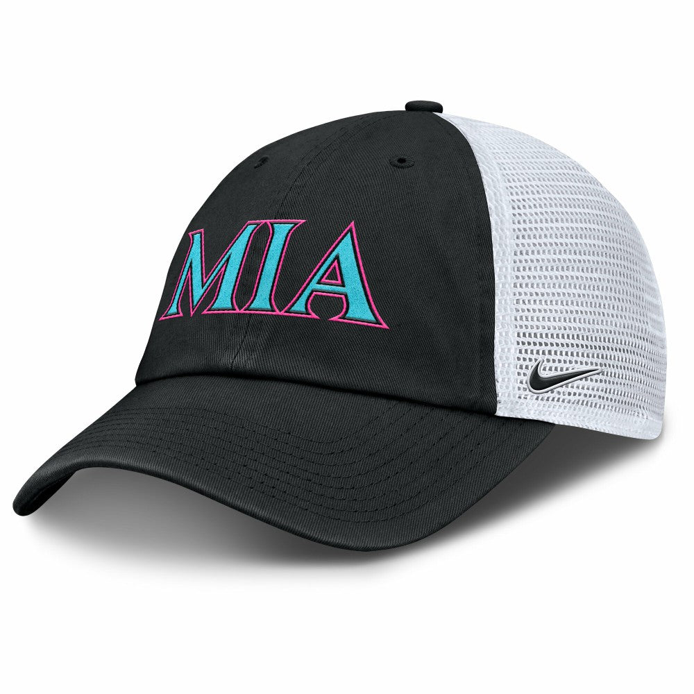 Miami Marlins Unisex 2025 City Connect Trucker Adjustable Hat - Black/White | Nike