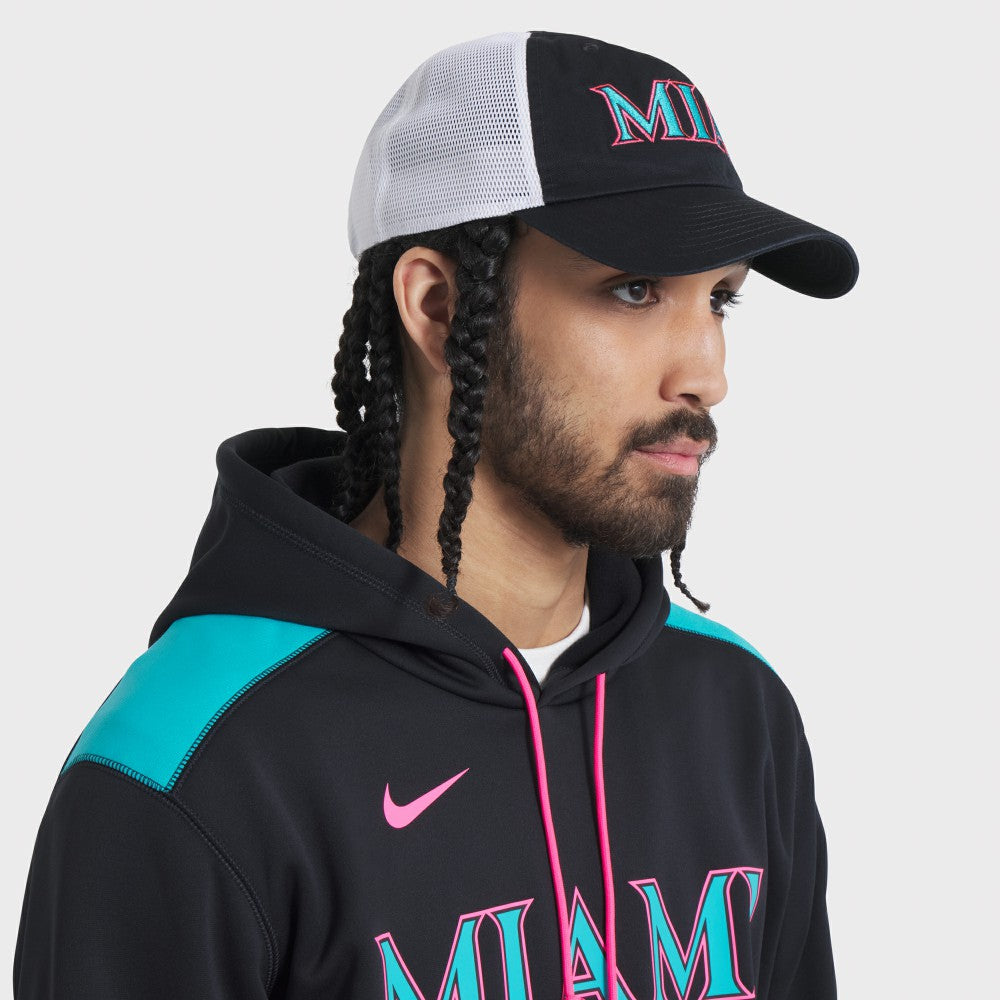 Miami Marlins Unisex 2025 City Connect Trucker Adjustable Hat - Black/White | Nike