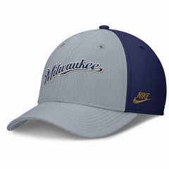 Milwaukee Brewers Rise Swoosh Performance Flex Hat - Gray/Navy | Nike