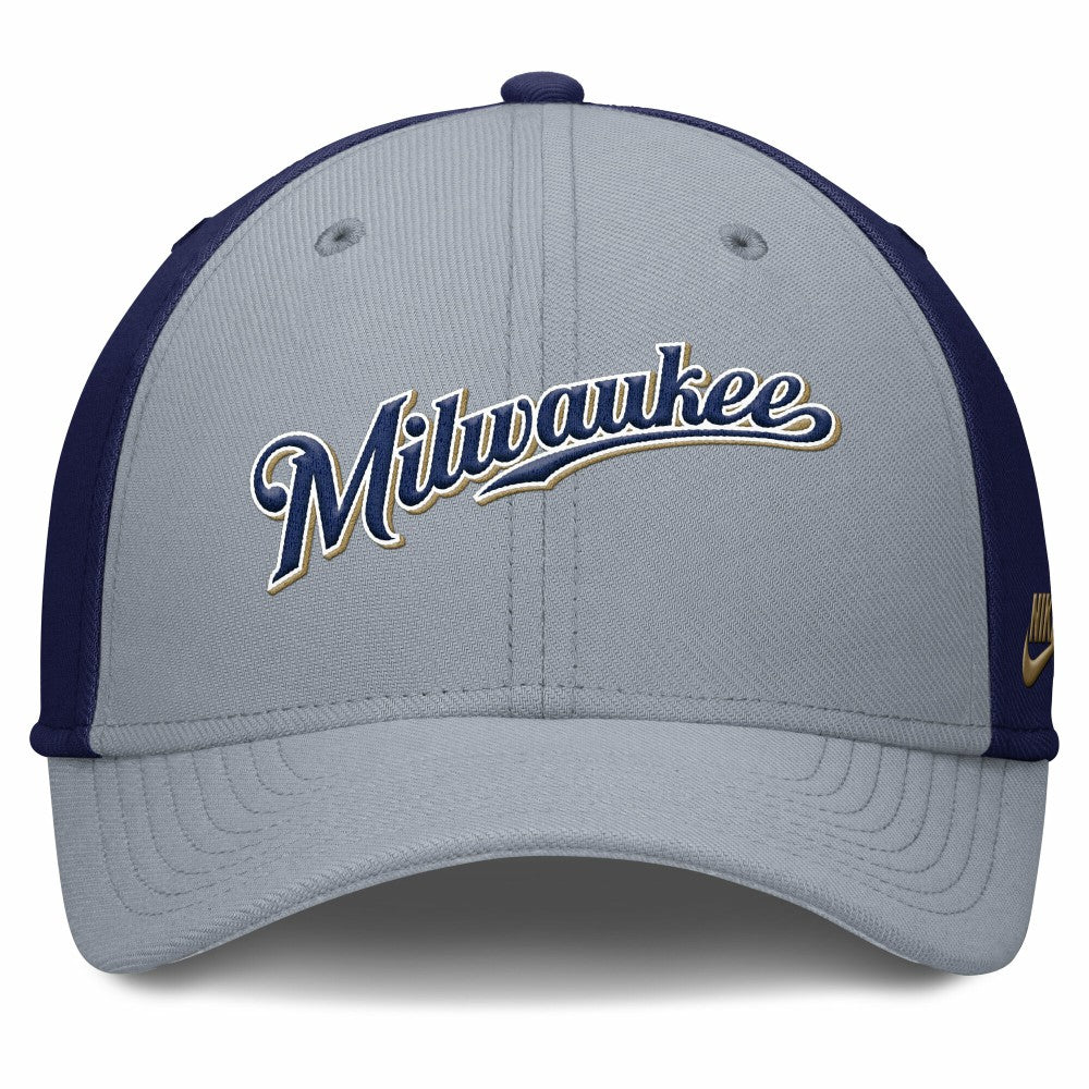 Milwaukee Brewers Rise Swoosh Performance Flex Hat - Gray/Navy | Nike