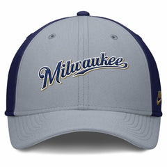Milwaukee Brewers Rise Swoosh Performance Flex Hat - Gray/Navy | Nike