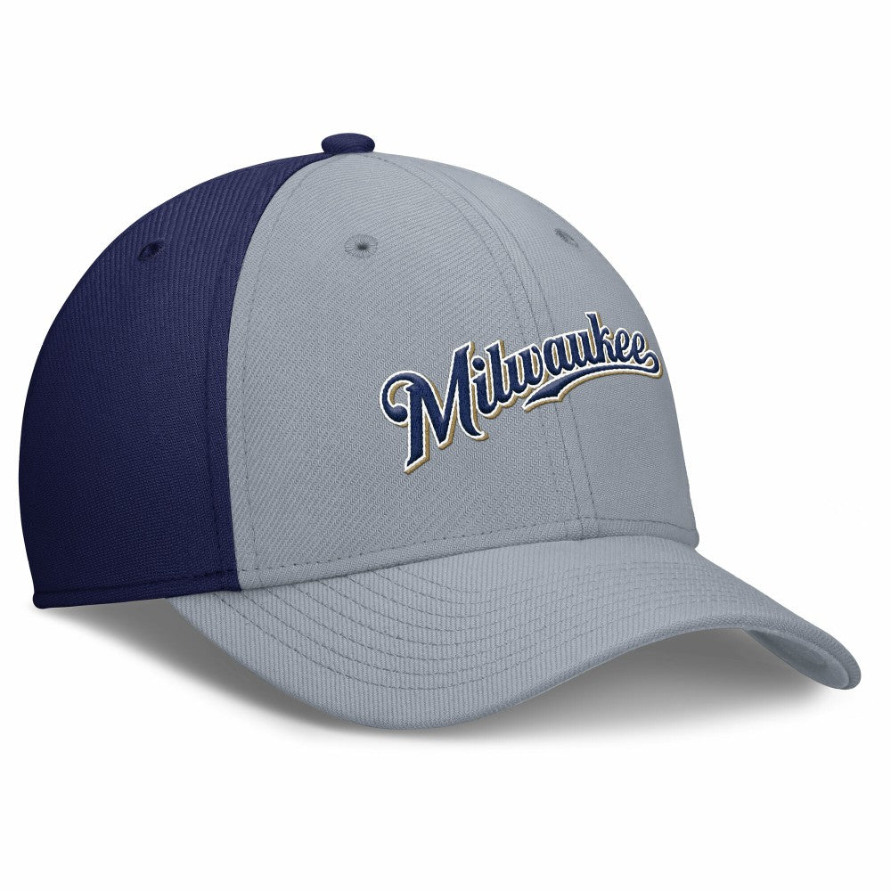 Milwaukee Brewers Rise Swoosh Performance Flex Hat - Gray/Navy | Nike