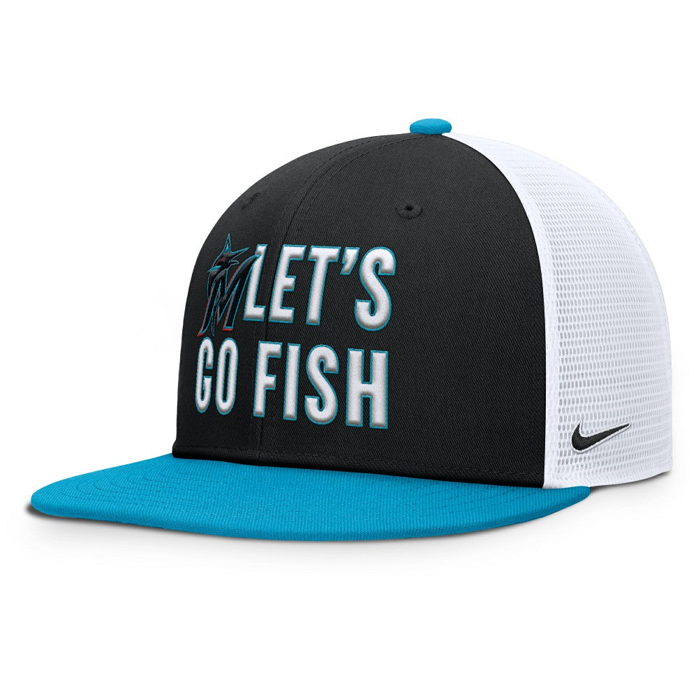 Miami Marlins Pro Performance Trucker Snapback Hat - Black/Light Blue | Nike