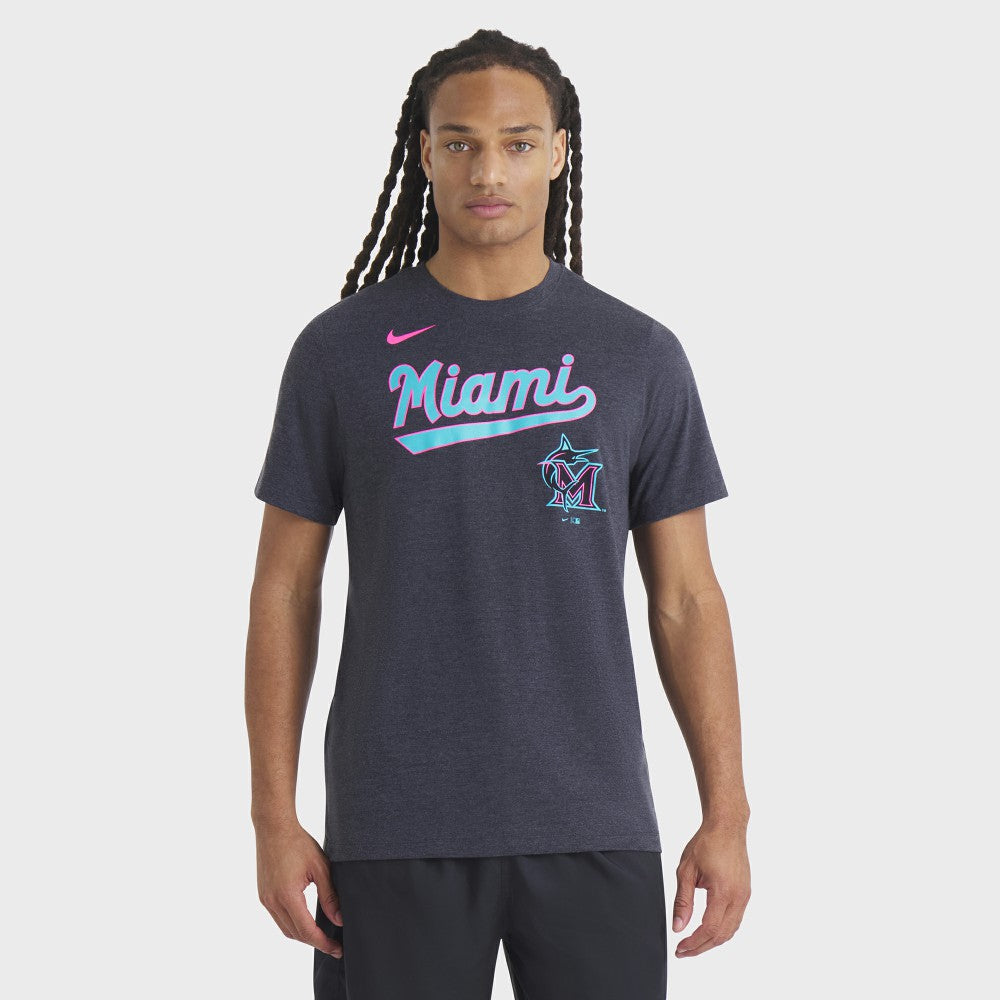 Miami Marlins City Connect Script Tri-Blend T-Shirt - Heather Black | Nike