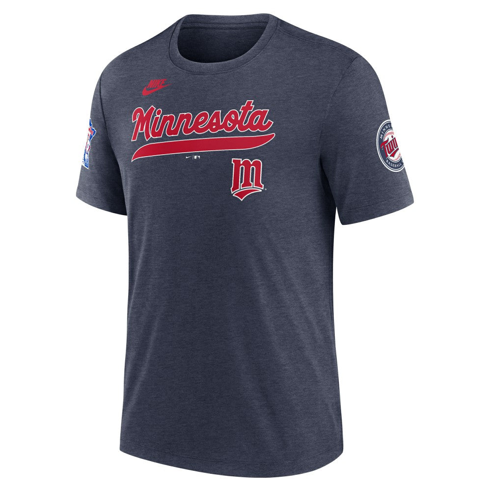 Minnesota Twins Cooperstown Collection Eras Tri-Blend T-Shirt - Heather Navy | Nike