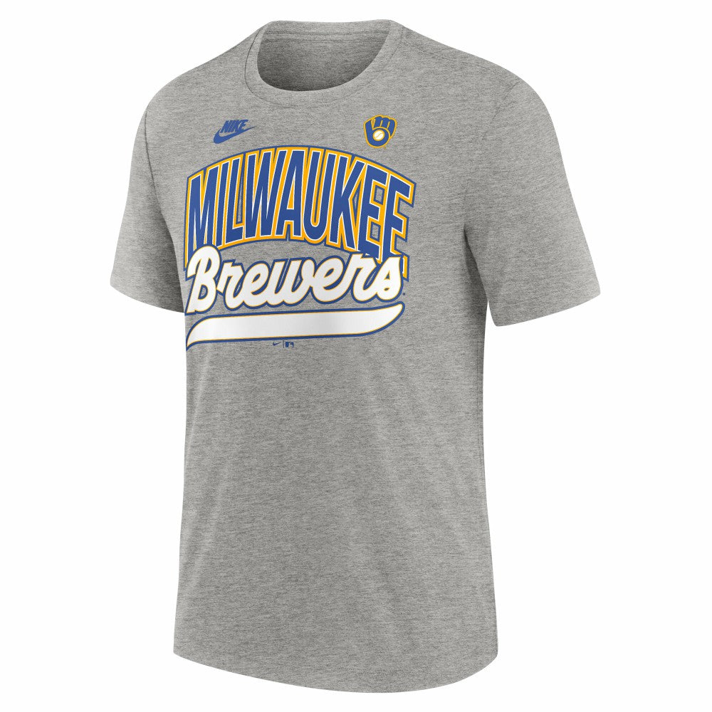 Milwaukee Brewers Cooperstown Collection Retro Tri-Blend T-Shirt - Heather Gray | Nike