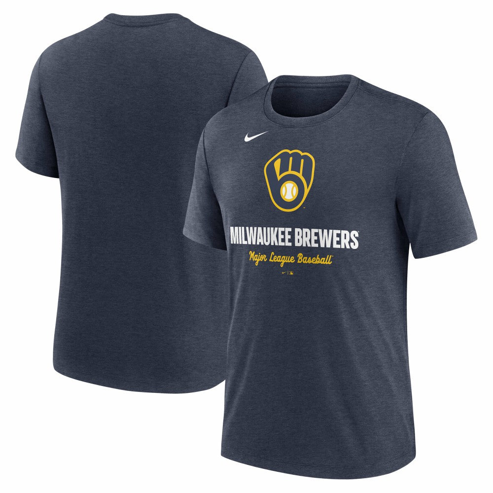 Milwaukee Brewers Logo Tri-Blend T-Shirt - Heather Navy | Nike