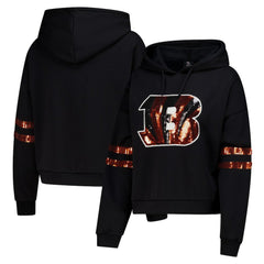 NFL Cincinnati Bengals Cuce Women's Cropped Sequins Pullover Hoodie