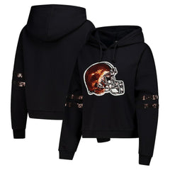 NFL Cleveland Browns Cuce Women's Cropped Sequins Pullover Hoodie