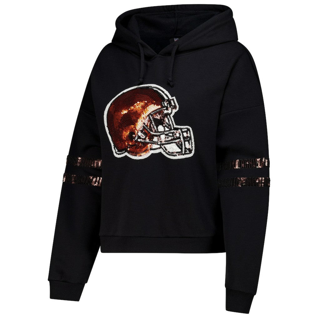 NFL Cleveland Browns Cuce Women's Cropped Sequins Pullover Hoodie