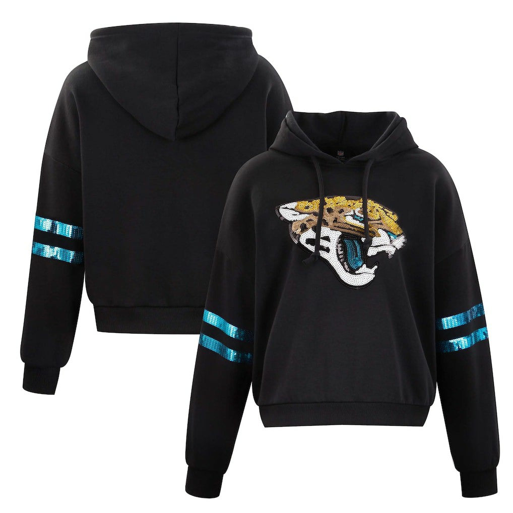 NFL Jacksonville Jaguars Cuce Women's Cropped Sequins Pullover Hoodie