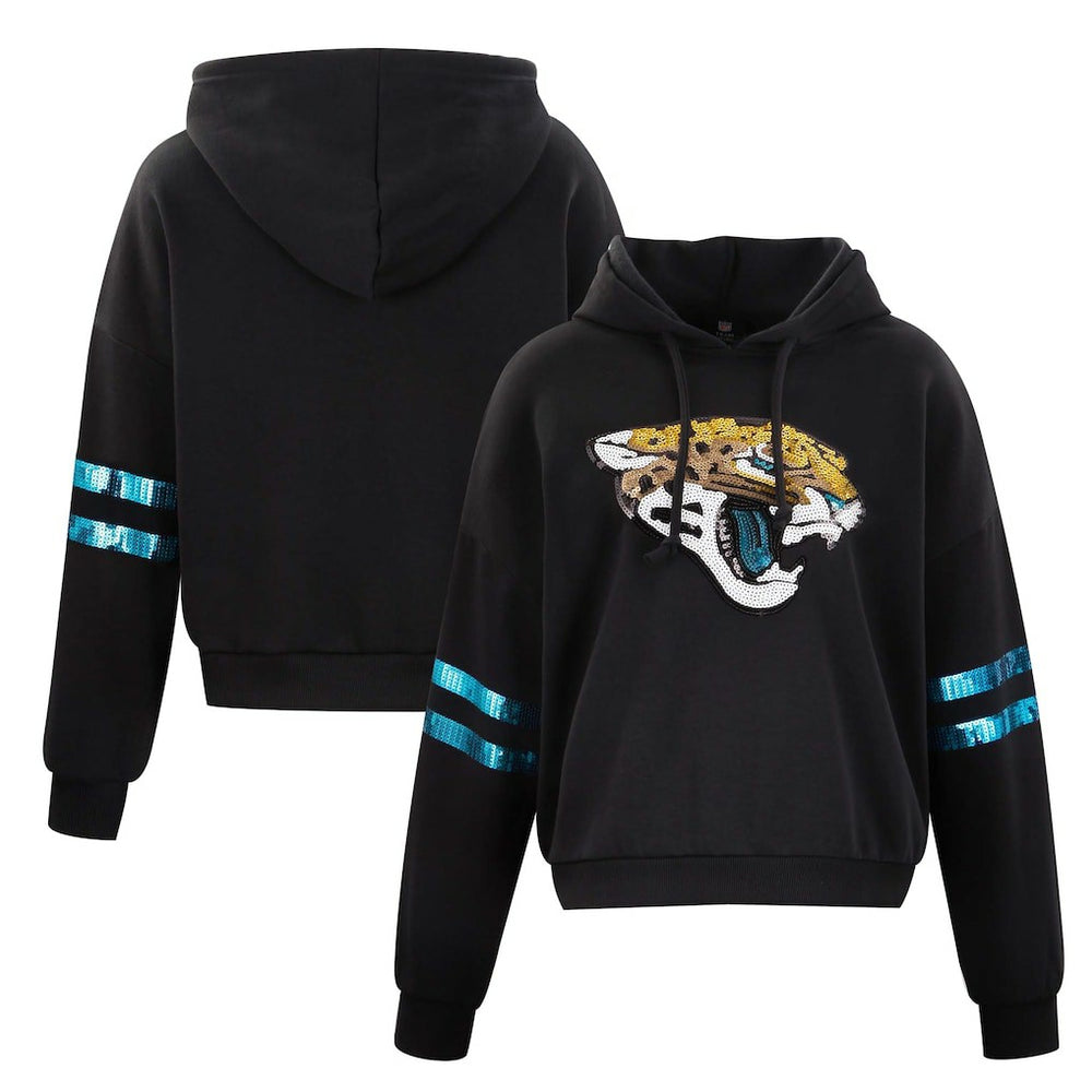 NFL Jacksonville Jaguars Cuce Women's Cropped Sequins Pullover Hoodie