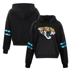 NFL Jacksonville Jaguars Cuce Women's Cropped Sequins Pullover Hoodie