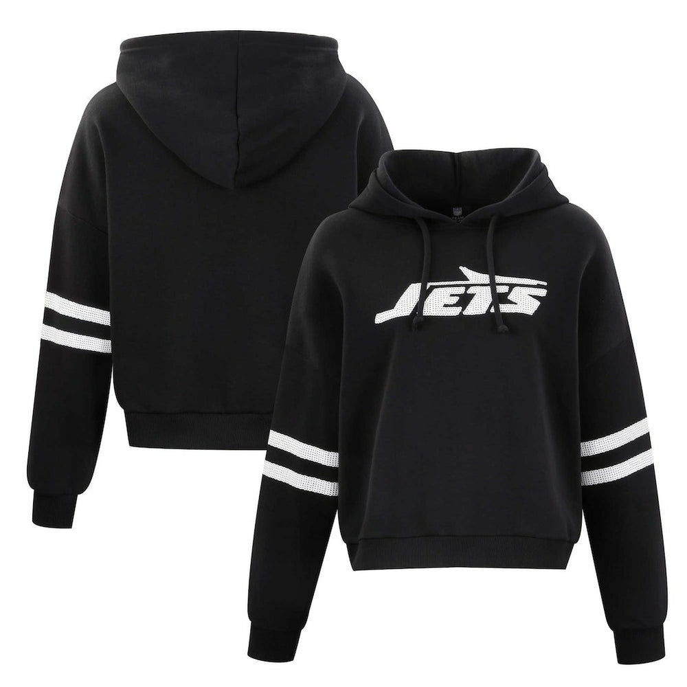 NFL New York Jets Cuce Women's Cropped Sequins Pullover Hoodie