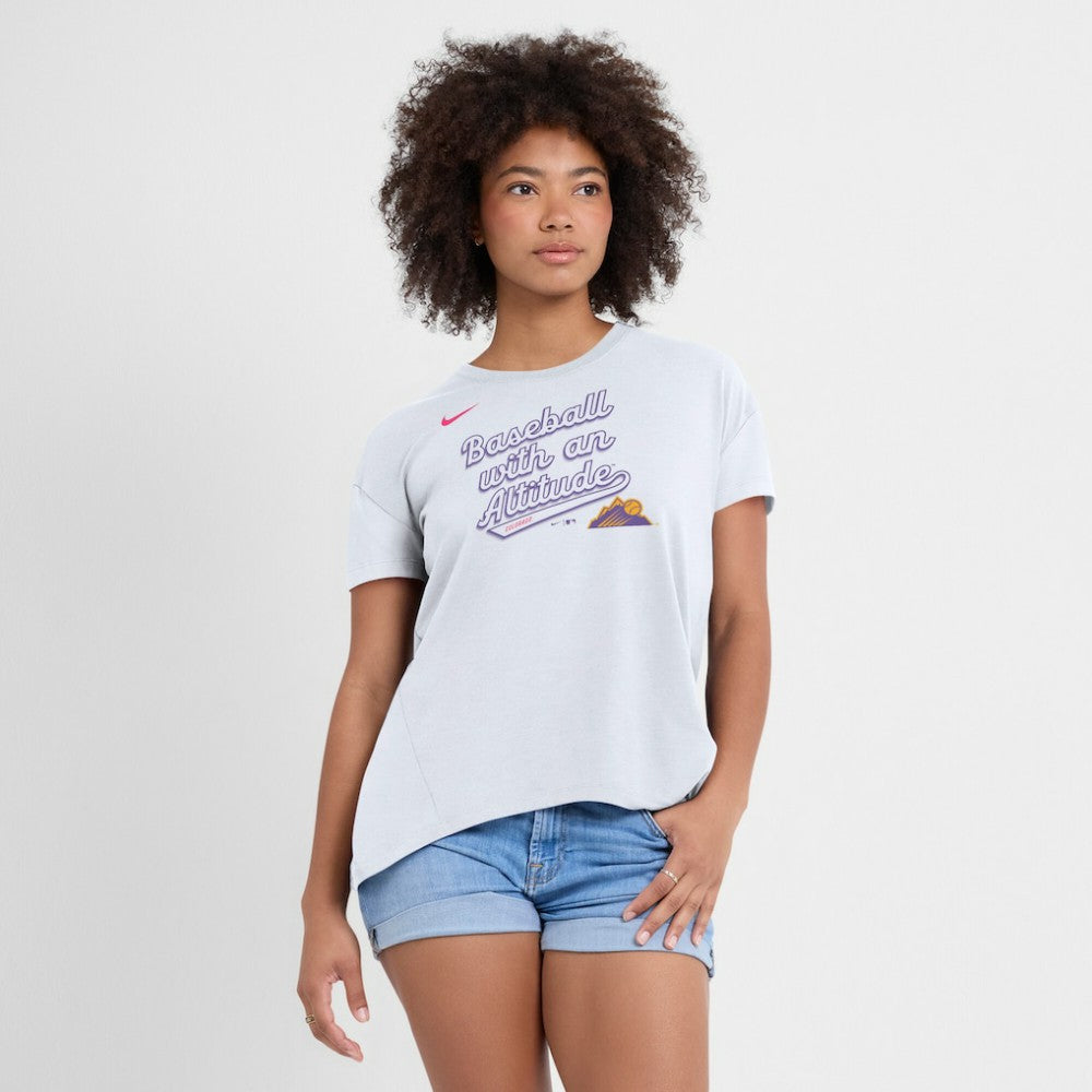 Colorado Rockies Women's 2025 City Connect Flowy Fashion Tri-Blend Dri-FIT T-Shirt - White | Nike