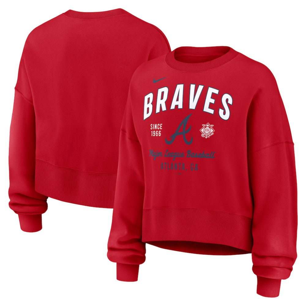 Atlanta Braves Women's Oversized High Hip Pullover Sweatshirt - Red | Nike
