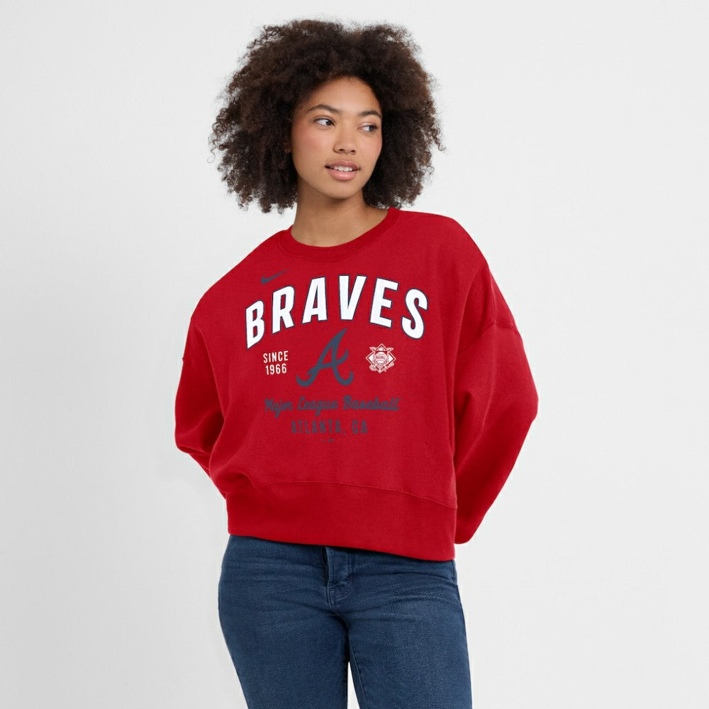Atlanta Braves Women's Oversized High Hip Pullover Sweatshirt - Red | Nike