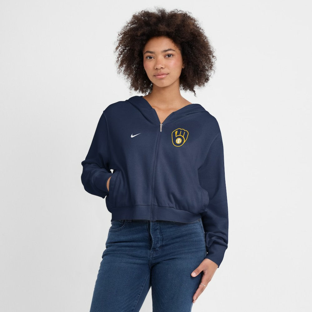 Milwaukee Brewers Women's Cropped Chill Full-Zip Hoodie - Navy | Nike