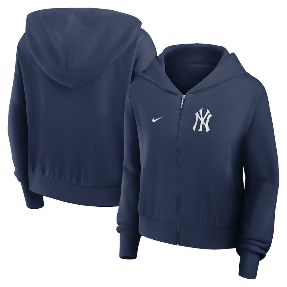 New York Yankees Women's Cropped Chill Full-Zip Hoodie - Navy | Nike