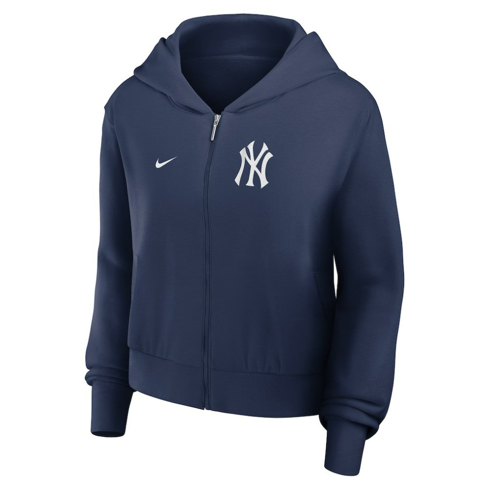 New York Yankees Women's Cropped Chill Full-Zip Hoodie - Navy | Nike