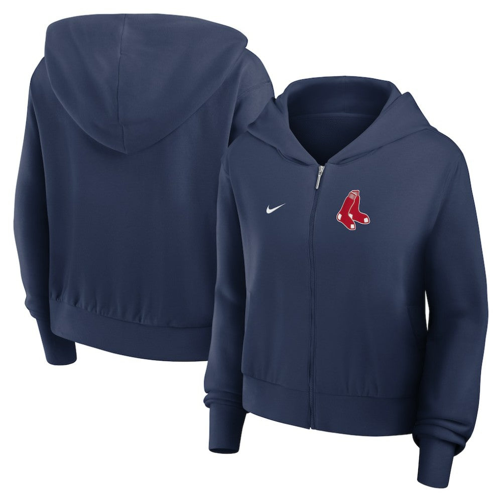 Boston Red Sox Women's Cropped Chill Full-Zip Hoodie - Navy | Nike