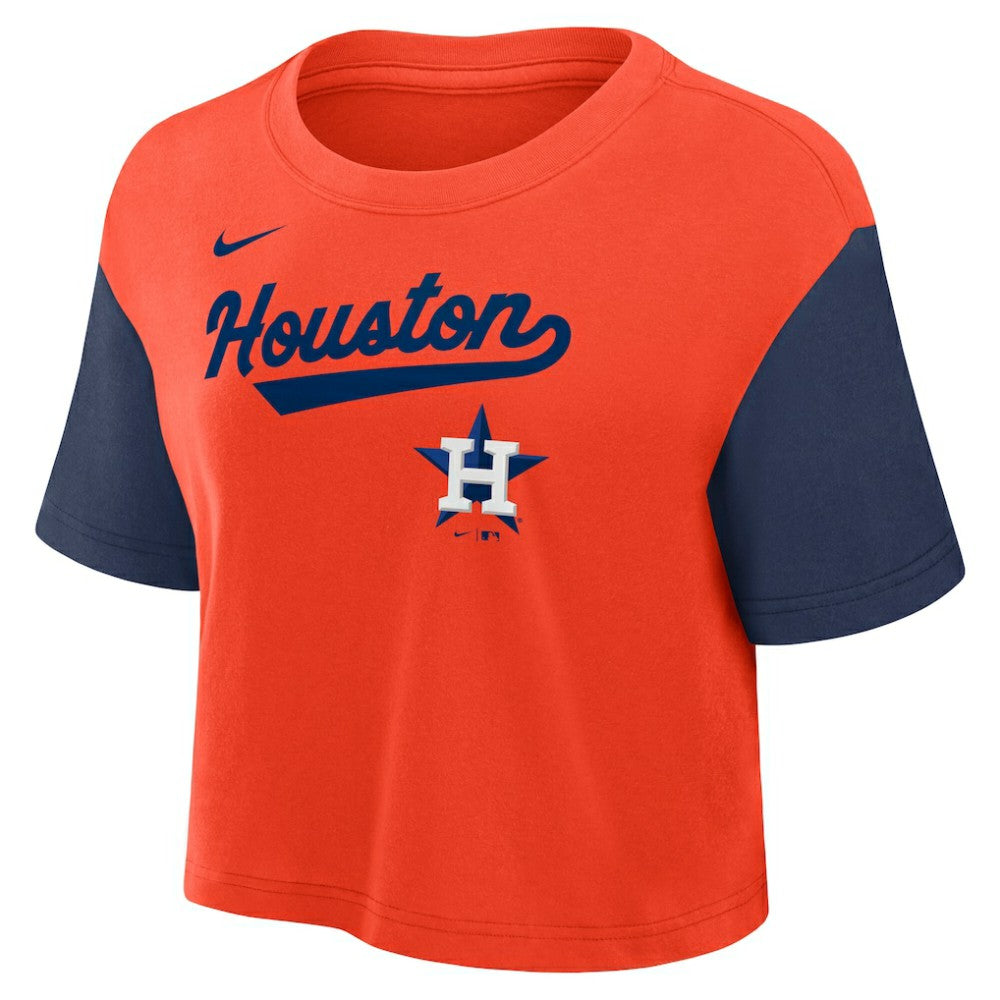 Houston Astros Women's Script Dri-FIT Cropped T-Shirt - Orange/Navy | Nike