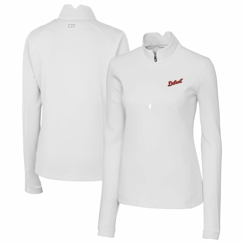 Detroit Tigers Cutter & Buck Women's  Traverse Stretch Quarter-Zip Pullover Top - White